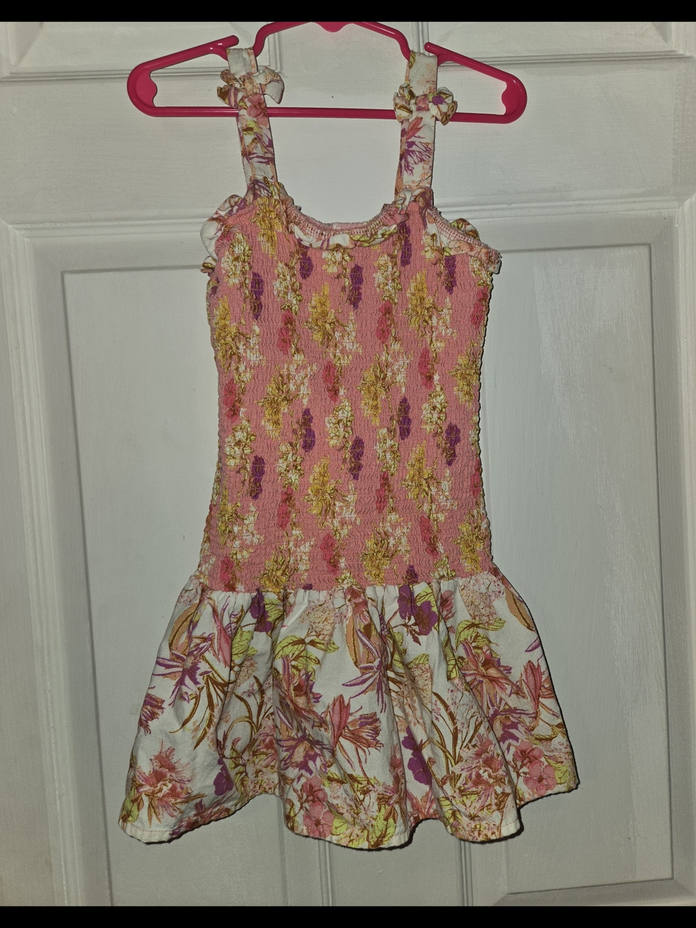Wonder Nation Pink Floral Smocked Dress with Ruffle Straps SZ 5T